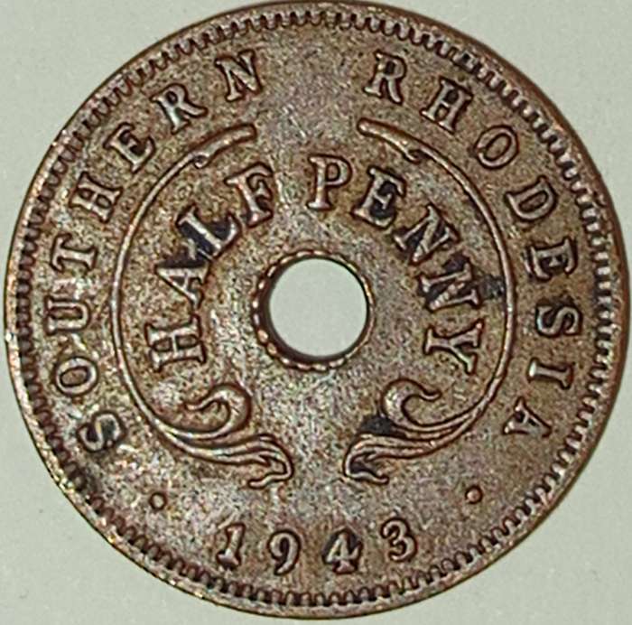 1943 SOUTHERN RHODESIA HALF PENNY