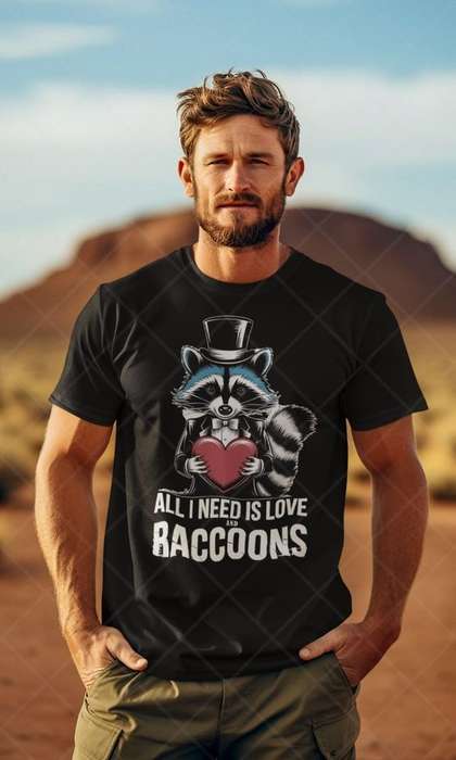 All I need is love and raccoons - Kids & Adult Valentine Tshirt Sloth (Select Size at Checkout)