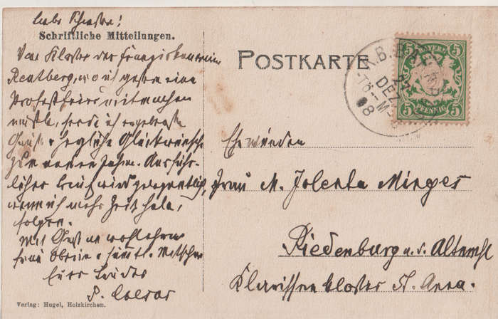 EARLY USED POST CARD BAYERN