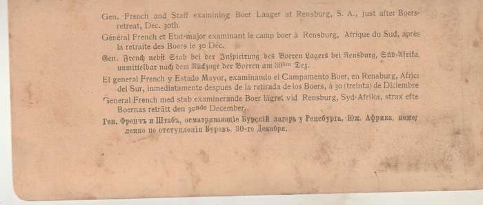 BOER WAR STEREOSCOPE GEN FRENCH AND STAFF EXAMINING BOER LAGER AT RENSBURG
