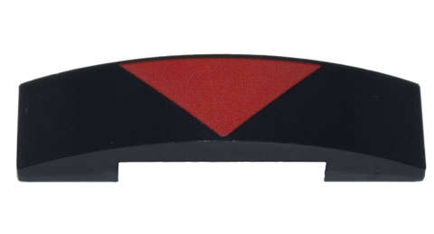 Lego (USED) ~ Slope, Curved 4 x 1 x 2/3 Double with Red Triangle Pattern BLACK