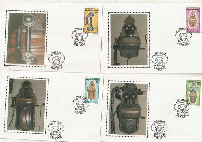 Bophuthatswana SILK MAXI CARD POST CARD SET 1983 History of the Telephone