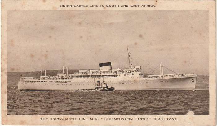 USED UNION CASTLE LINE POST CARD BLOEMFONTEIN CASTLE 1958