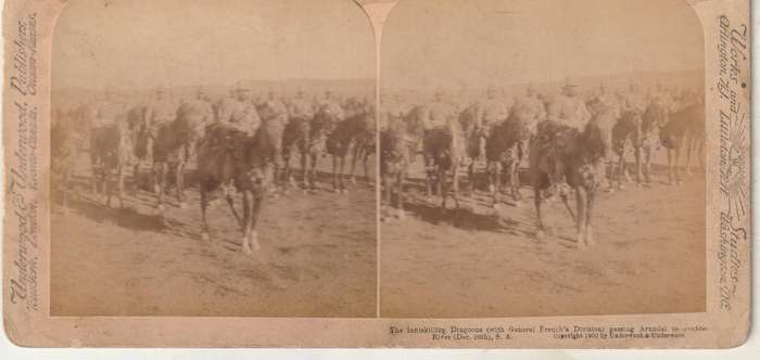 BOER WAR STEREOSCOPE THE INNISKILLING DRAGOONS GENERAL FRENCHS DIVISION PASSING ARUNDEL TO MODDER RI