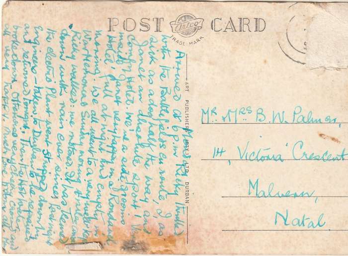 USED POST CARD LADYSMITH NATAL