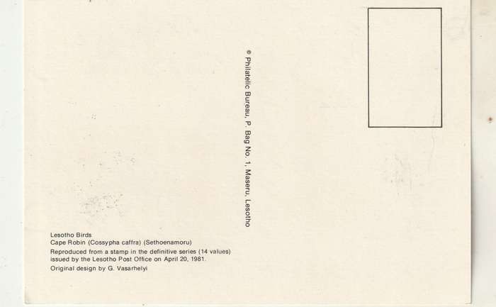 VINTAGE UN USED POST CARD LESOTHO BIRDS