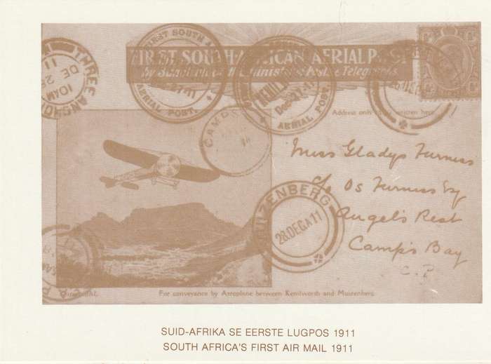 VINTAGE UN POSTED POST CARD SOUTH AFRICAS FIRST AIR MAIL 1911