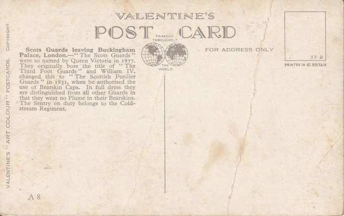 MINT POST CARD THE SCOTS GUARD