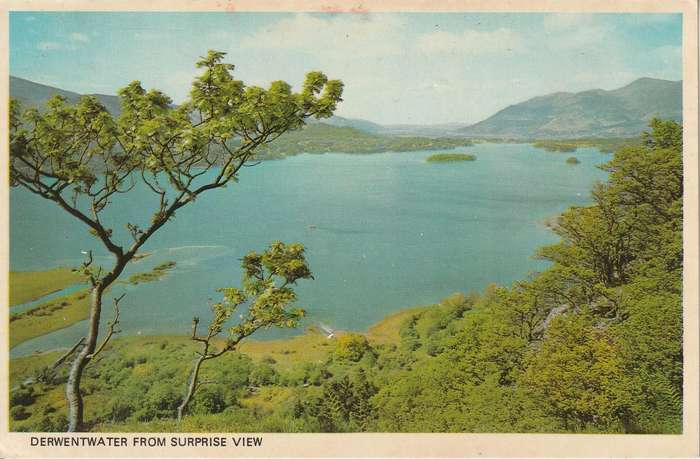 VINTAGE UN USED POST CARD DERWENTWATER FROM SURPRISE VIEW