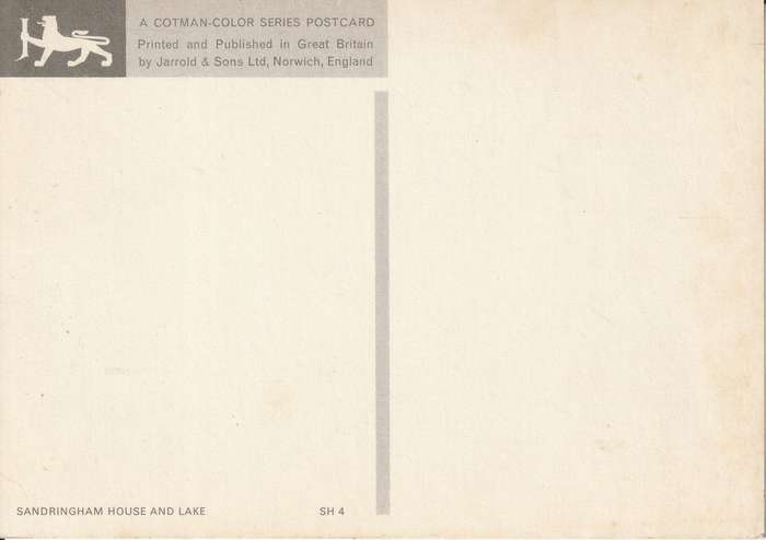 UN USED  VINTAGE POST CARD SANDRINGHAM HOUSE AND LAKE