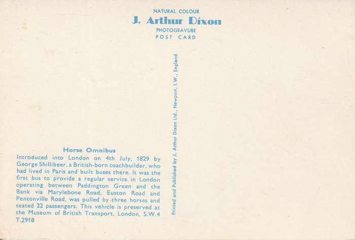 UN USED  VINTAGE POST CARD HORSE OMNIBUS