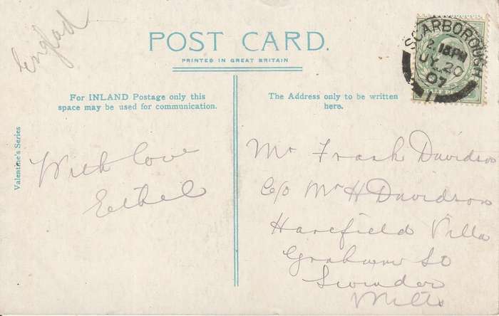 USED POST CARD THE LIGHTHOUSE SCARBOROUGH POSTED 1907