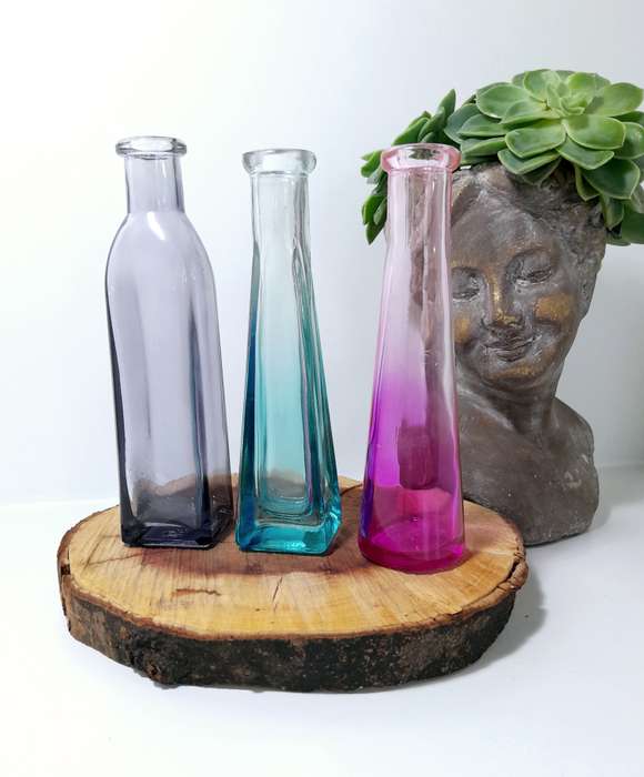 Set Of 3 Small Ombré Glass Bottle Bud Vases