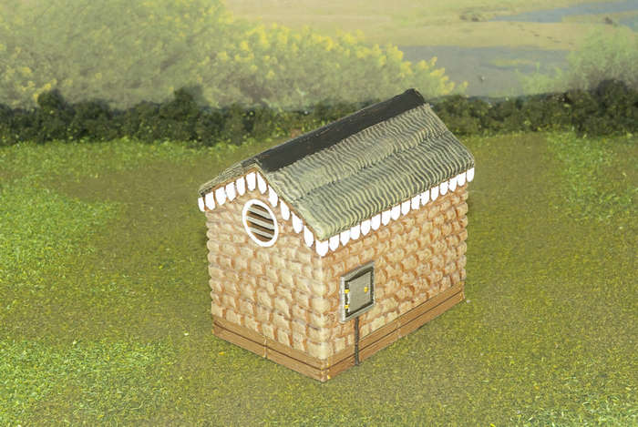 1:72 Scale - Storage Shed - Stone - Wood Base
