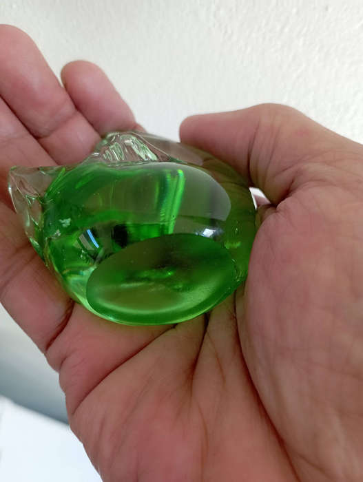 Art glass vintage..Green blown glass paper weights X2 squirrel & swan in great condition