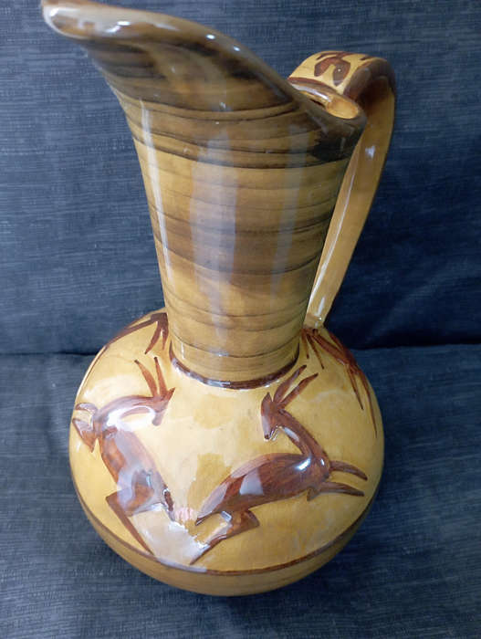 Pitcher /jug vase  handpainted glazed with Antelope motif