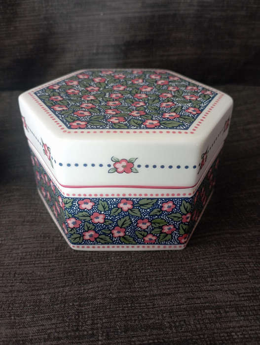 Royal Albert Charlotte..two Lidded Trinket boxes & a Posy vase in excellent condition as per scan