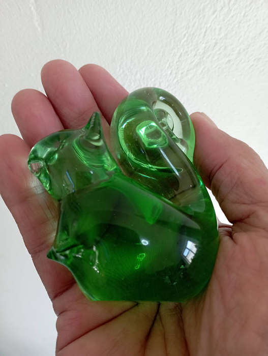 Art glass vintage..Green blown glass paper weights X2 squirrel & swan in great condition