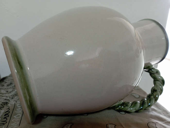 Vintage Bourne Denby pitcher Vase..cream with green trim