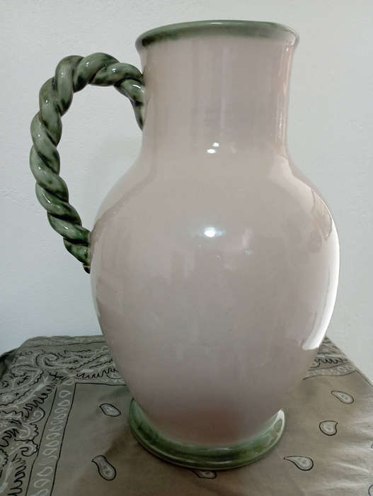 Vintage Bourne Denby pitcher Vase..cream with green trim