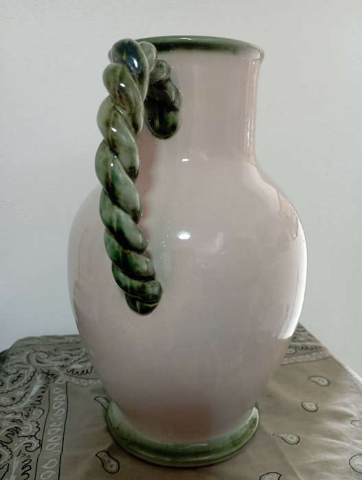 Vintage Bourne Denby pitcher Vase..cream with green trim