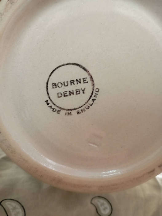 Vintage Bourne Denby pitcher Vase..cream with green trim