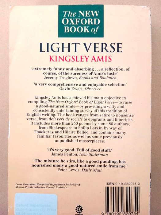The New Oxford Book of Light Verse, chosen by Kingsley Amis