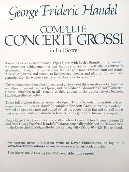 Complete Concerti Grossi, in full score, George Frideric Handel