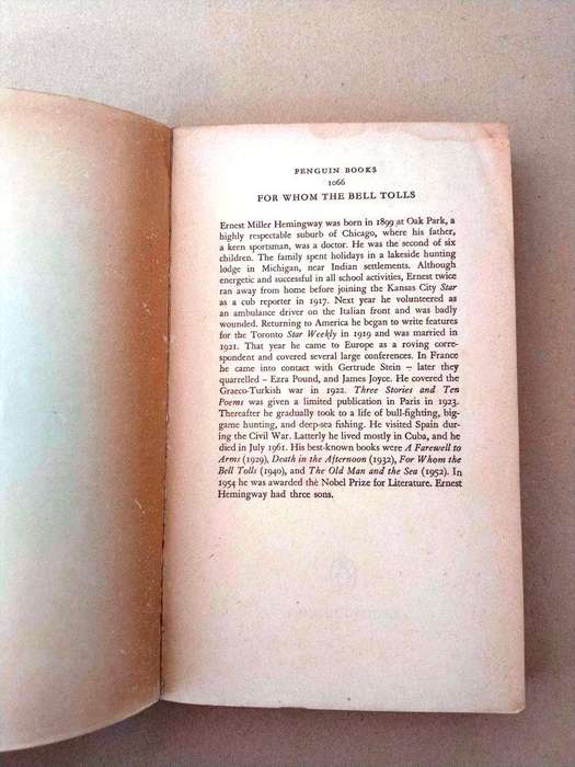 For Whom the Bell Tolls, Ernest Hemingway