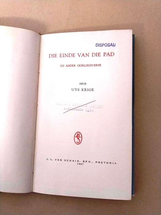 Die Einde van die Pad, Uys Krige ['n digbundel]