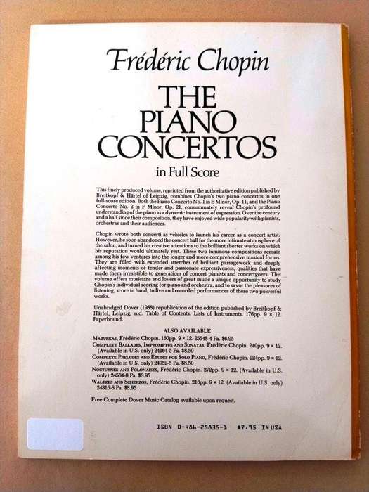 The Piano Concertos in Full Score, Frédéric Chopin