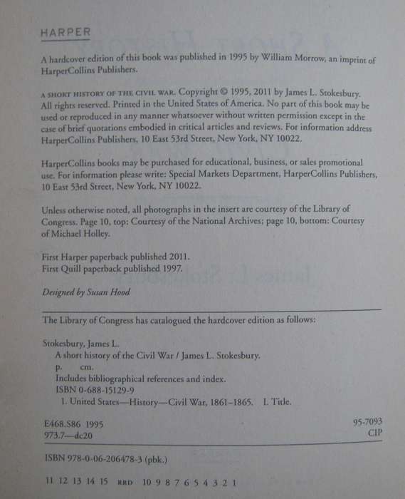 A Short History of the Civil War James L Stokesbury     P