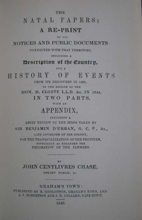 The Natal Papers John Centlivres Chaseagden