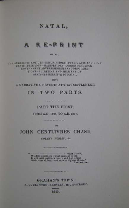The Natal Papers John Centlivres Chaseagden
