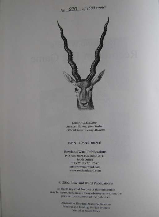 Limited Edition Rowland Ward Records of Big Game Vol 1 Africa & Vol 2 Rest of the World