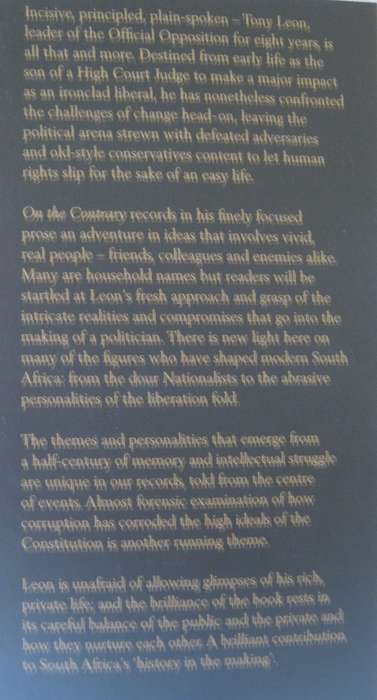 Tony Leon On The Contrary Leading The opposition in a Democratic South Africa  Signed by the author
