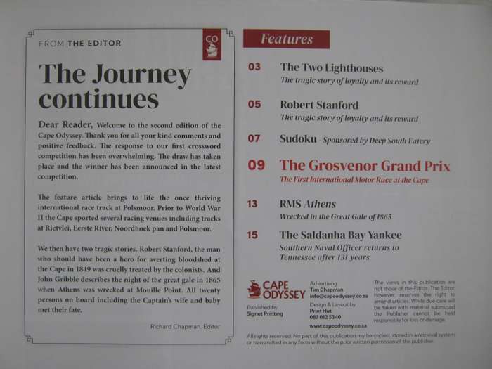 2 Copies of the Cape Odyssey Journals Editor  Richard Chapman