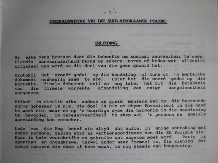 Gedragswenke vir die Suid Afrikaanse Polise