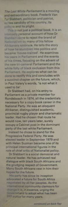 The Last White Parliament Frederik Van Zyl Slabbert