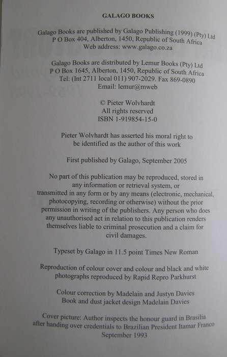 A Diplomats Story Apartheid and Beyond 1969  1998 Pieter Wolvaardt