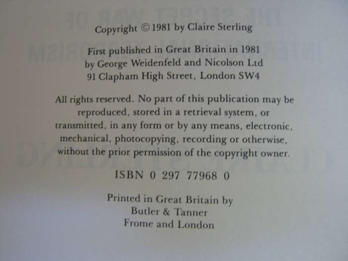 The Terror Network The Secret War of International Terrorism Claire Sterling