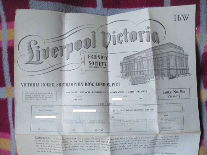 Vintage Liverpool Victoria Insurance  Form 1950s ?