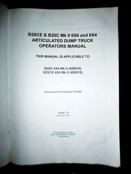 B20CE & B20C Mk 6X6 AND 6X4 ARTICULATED DUMP TRUCK  OPERATORS MANUAL