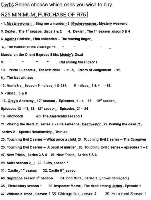 Dvds Series for sale choose which ones you wish to buy