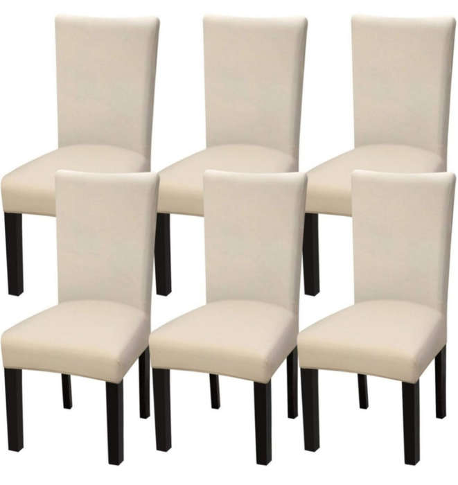 Elastic Chair Covers (Set of 6) for High Back Dining Chairs - Cream