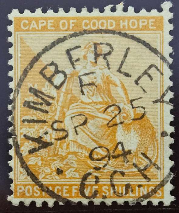 Cape of Good Hope postmark Kimberley 25 September 1894 on 5s stamp.