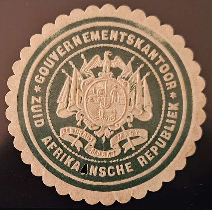 Transvaal early wafer seal attractive coat of arms one letter A missing due to strong embossing.