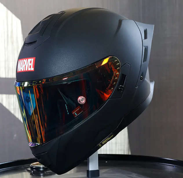 Full Face Marvel Black Motorcycle Helmet Large