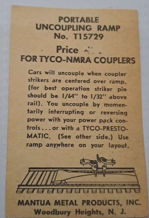 Model Trains HO-Scale 1 x Tyco Mantua Uncoupling Ramp. (portable)