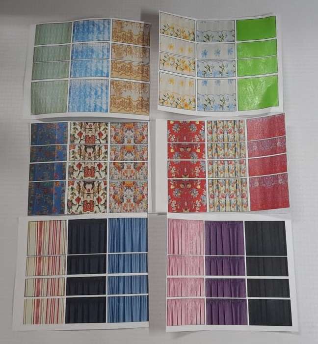 Model Trains HO 1 x Pack of Curtains x72 Small Modern (Paper) 200mm x 80mm 6 sheets.